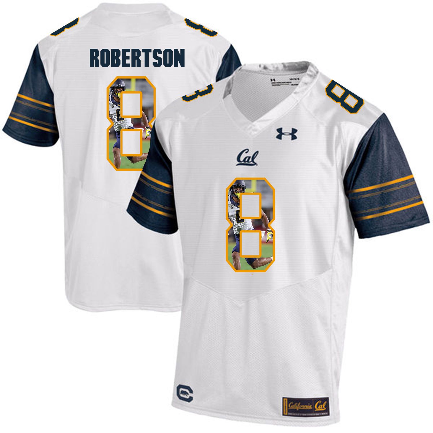 Men California Golden Bears 8 Demetris Robertson White Customized NCAA Jerseys